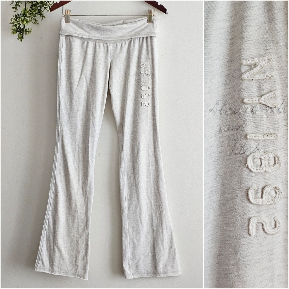 Vintage Y2K Abercrombie & Fitch Foldover Yoga Pants Gray Flare Bootcut Lounge S
